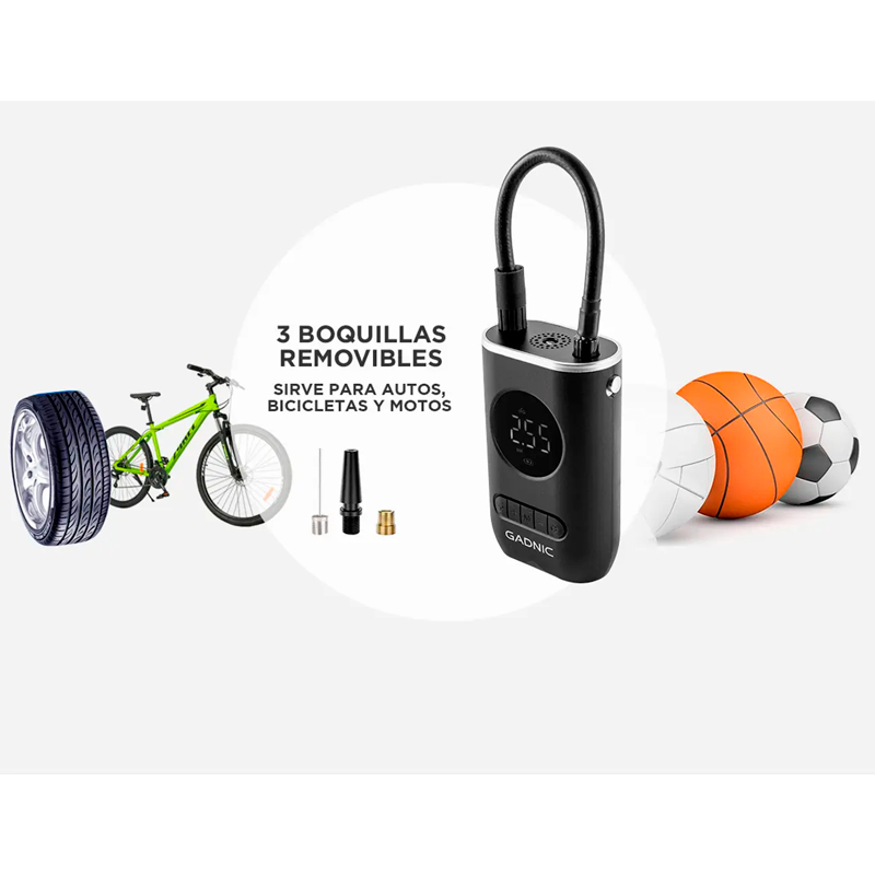 inflador, infladores, inalambrico, inalambricos, recargable, recargables, bateria, baterias, a bateria, cable usb, usb, recarga usb, conexión usb, 12v, para auto, para autos, para bicicleta, para bicicletas, para moto, para motos, de auto, de autos, de bicicleta, de bicicletas, de moto, de motos, IN305, AV000029.